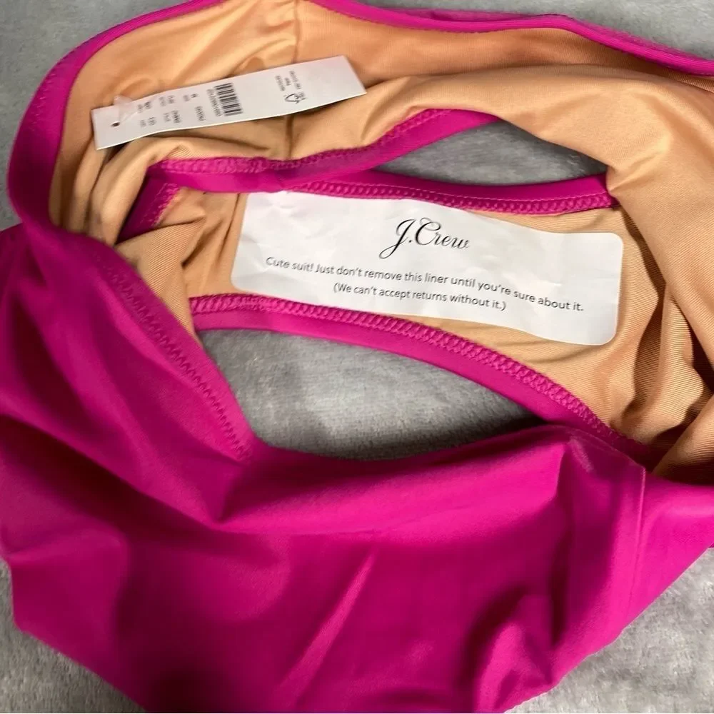 NEW J. Crew Hallie Bikini Bottom High Waist Size M Pink Radiant Fuchsia